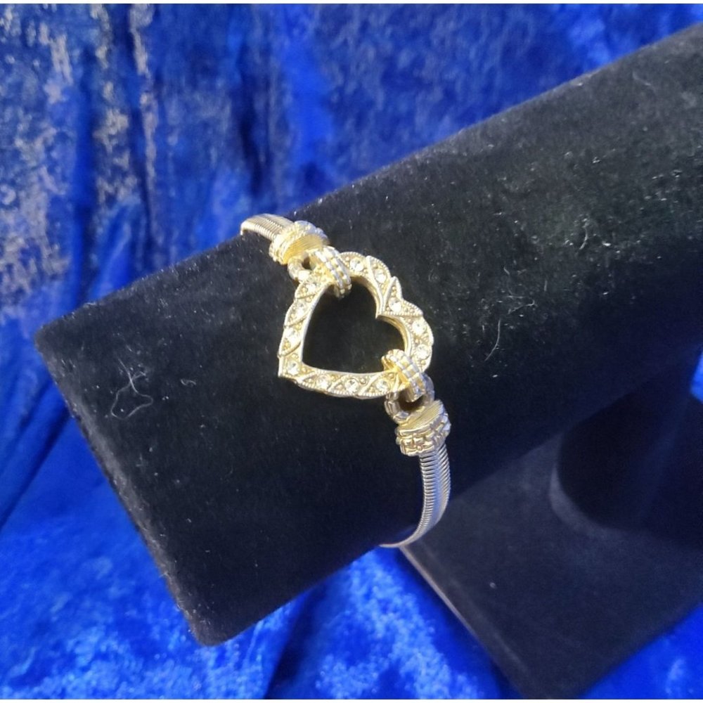 vintage 1928 gold tone serpentine heart shape inset chrystals bracelet